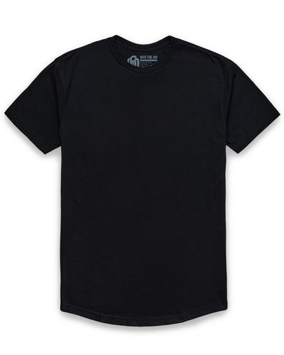Curved Hem Tee-Black-Regular-Mock--Model---L
