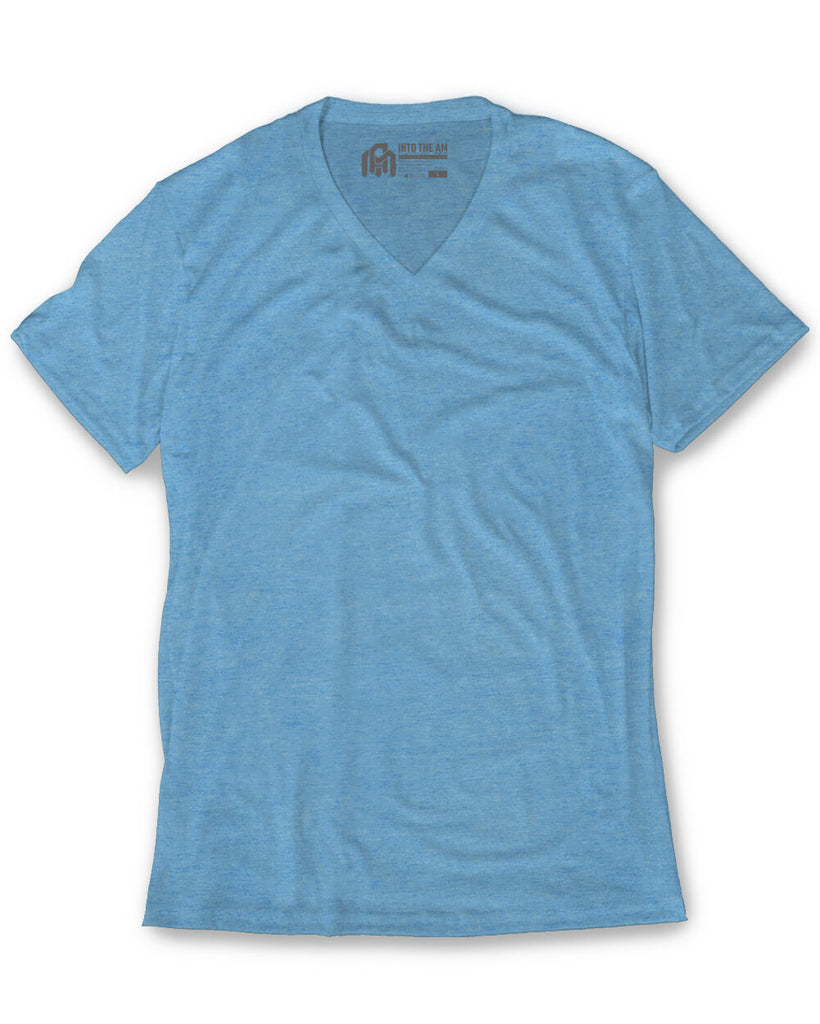 V-Neck Tee - Non-Branded-Heather Columbia Blue-Regular-Front