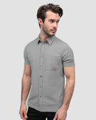 Button Up - Non-Branded-Grey-Regular-Front--Model---L