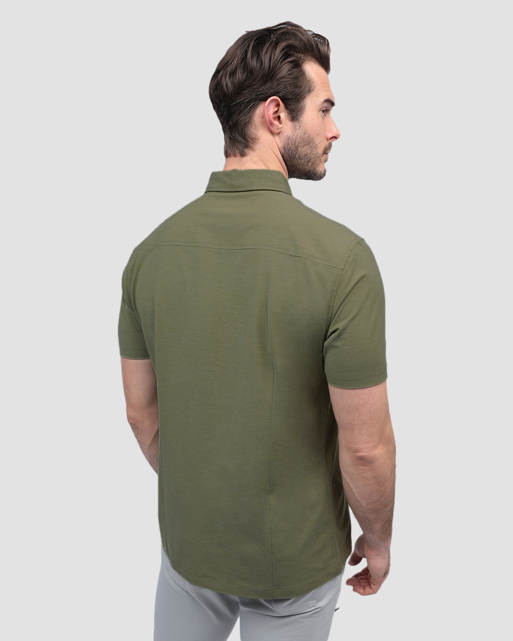 Button Up - Non-Branded-Olive Green-Regular-Back--Model---L