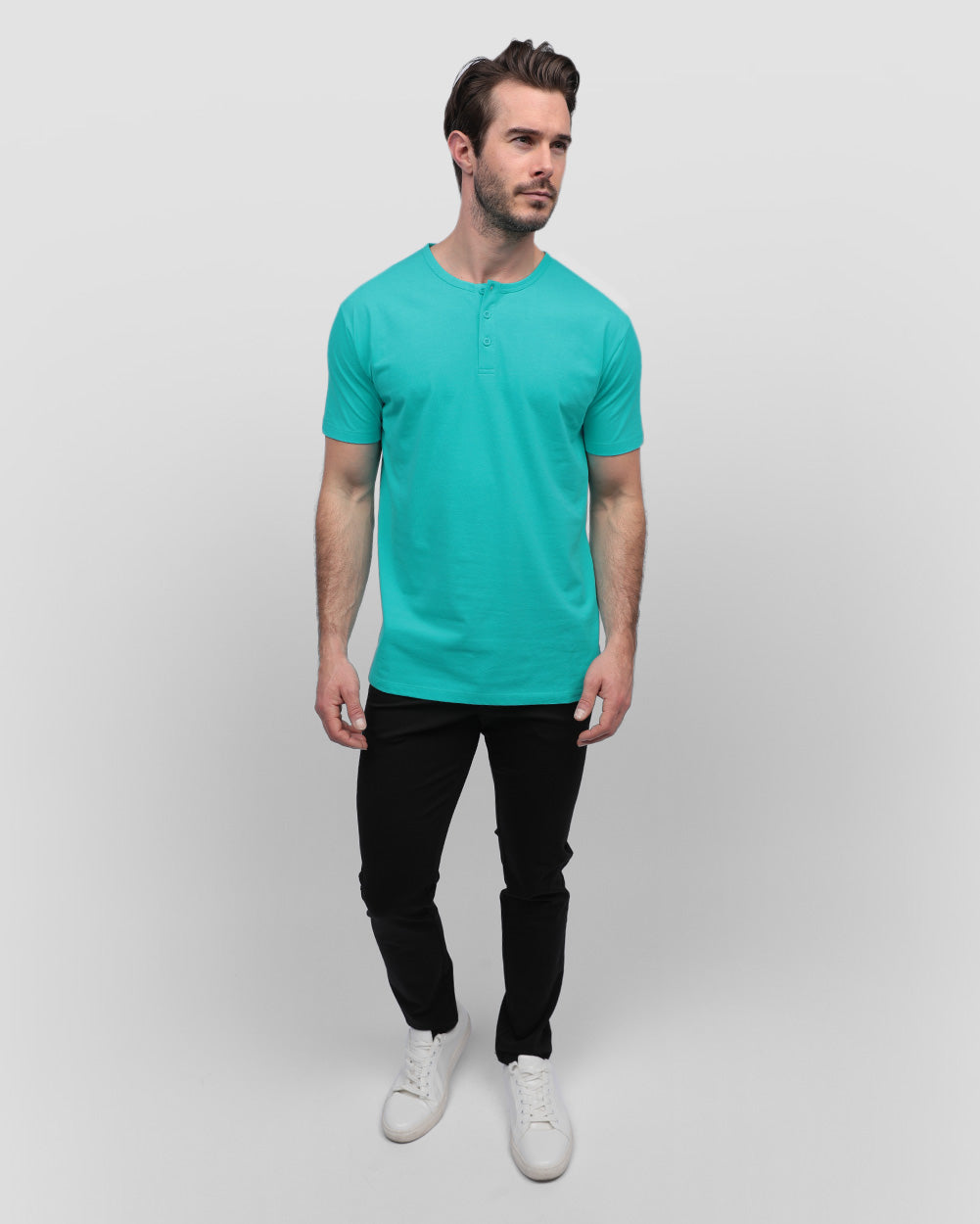 Henley Tee - Non-Branded-Tahiti Blue-Regular-Full--Alex---M