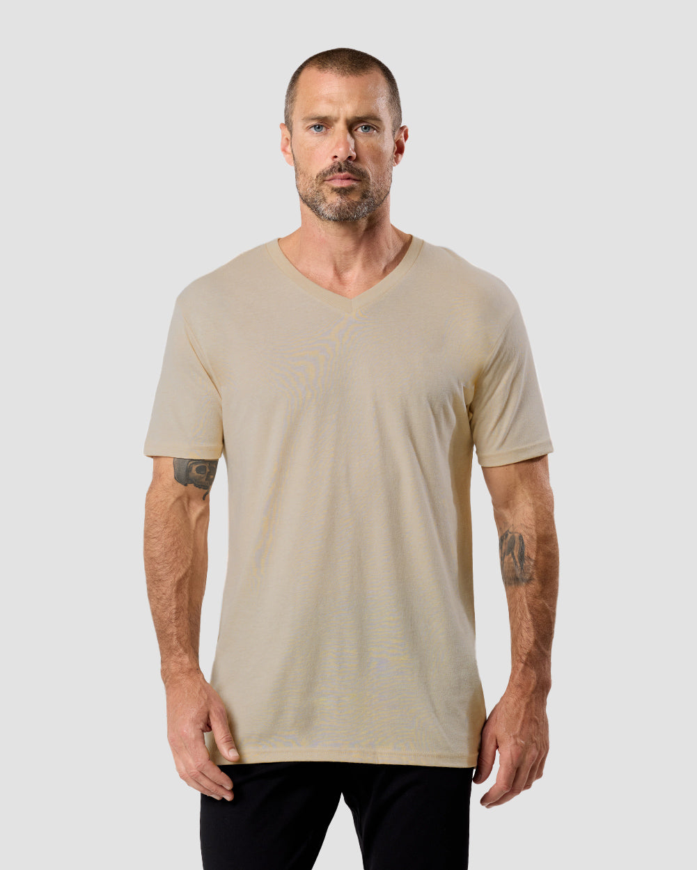 V-Neck Tee - Non-Branded-Cream-Front--Model---M-Regular