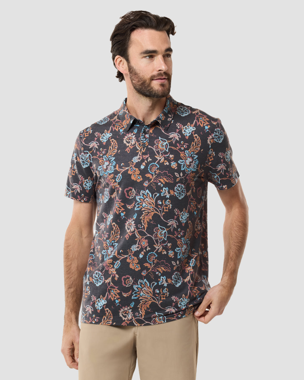 Pursuit Performance Polo-Black Floral-Reg-Regular-Front--Model---L