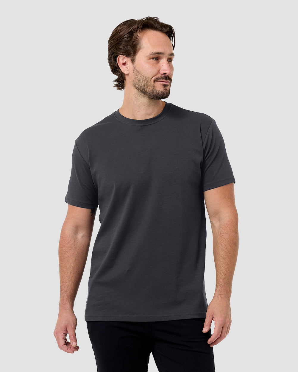 Pima Cotton Tee-Charcoal-Regular-Front--Model---L
