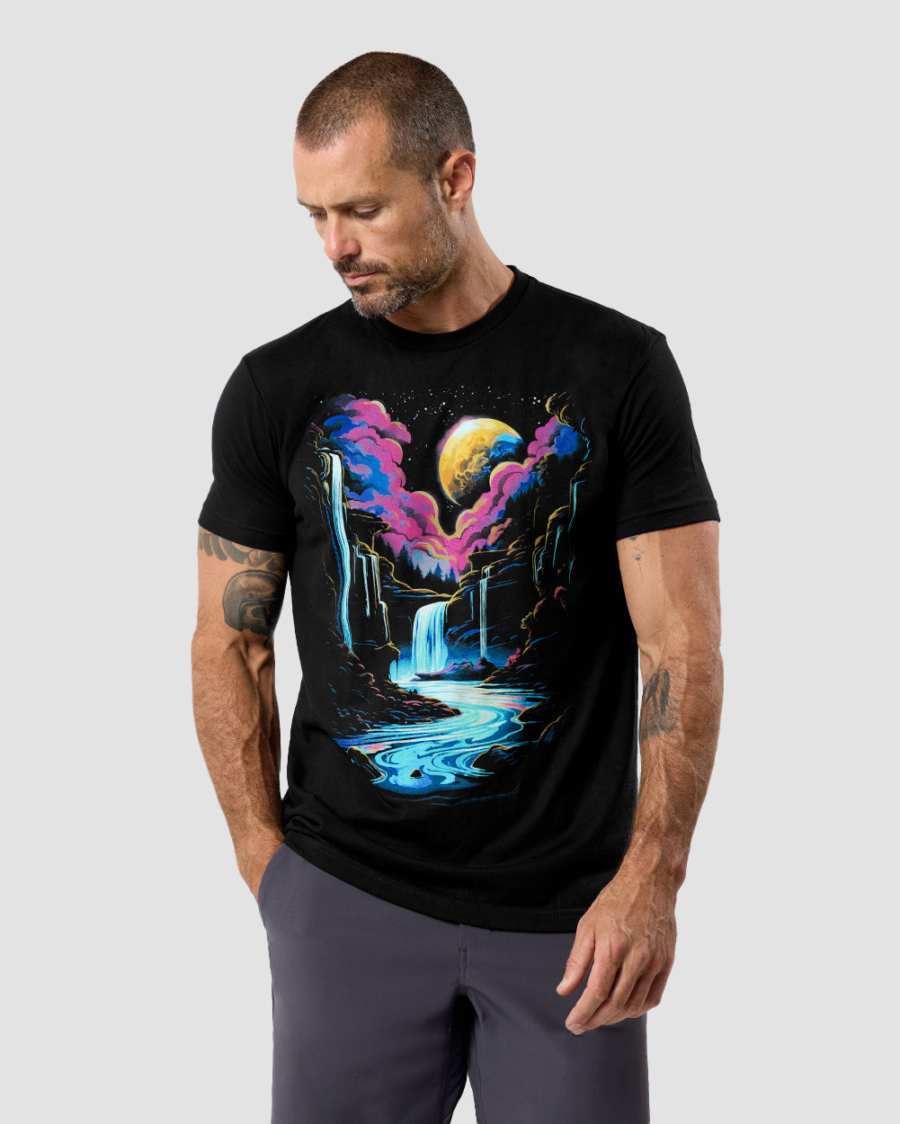 Rainbow Rift Tee-Black-Regular-Front--Model---L