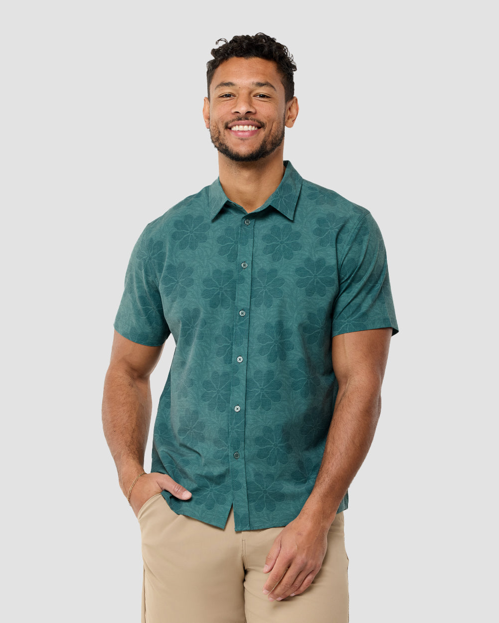 Relaxed Button Up-Green Floral-Regular-Front--Nico---L