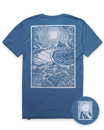 Sunrise Peaks Tee-Heather Slate Blue-Regular-Mock--Model---L