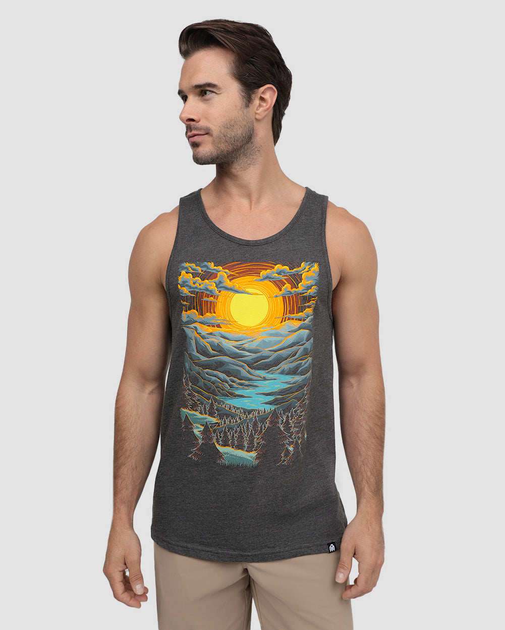 Sunset Serenity Tank-Charcoal-Regular-Front--Model---L
