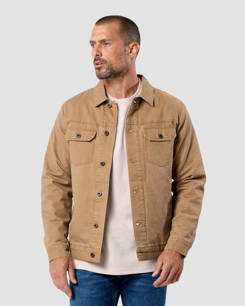 Tradesman Trucker Jacket - Non-Branded-Khaki-Front--Zac---M