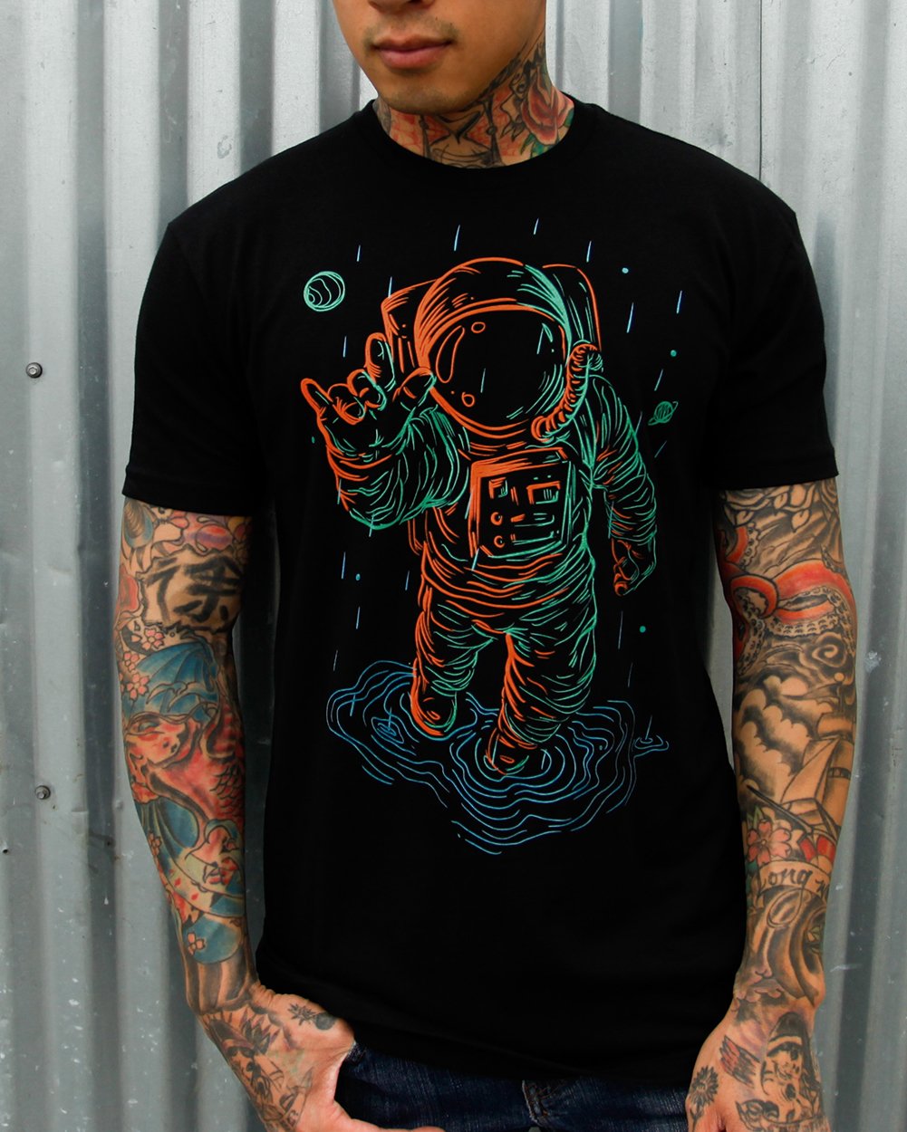 Universal Love Glow in the Dark Men's Tee-Black-Lifestyle--Georgio---M