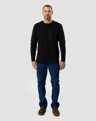 Long Sleeve Waffle Knit Crew - Non-Branded-Black-Regular-Full--Model---L