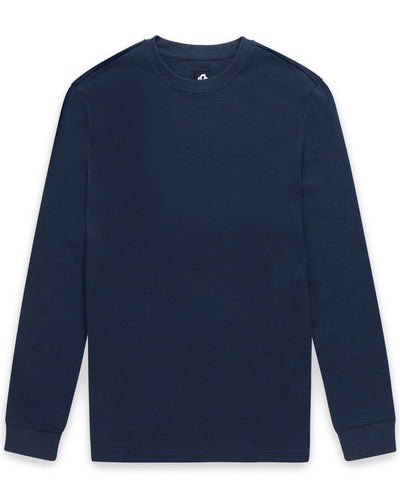 Long Sleeve Waffle Knit Crew - Non-Branded-Navy-Regular-Mock--Model---L