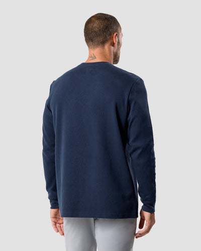 Long Sleeve Waffle Knit Crew - Non-Branded-Navy-Regular-Back--Model---L