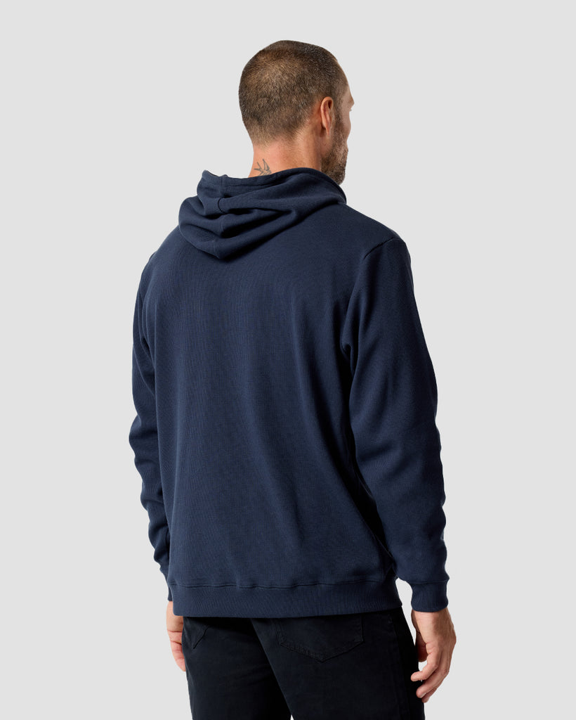 Waffle Knit Pullover Hoodie - Non-Branded-Navy-Regular-Back--Zac---L