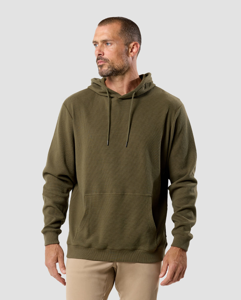 Waffle Knit Pullover Hoodie - Non-Branded-Olive Green-Regular-Front--Zac---L