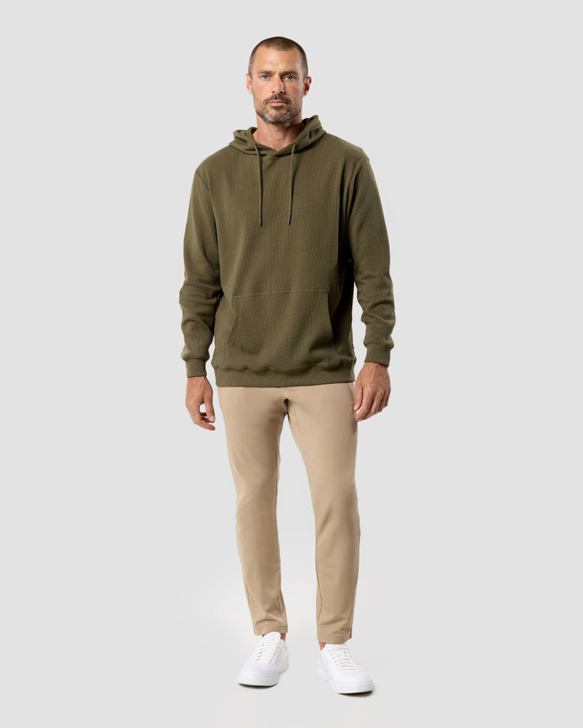 Waffle Knit Pullover Hoodie - Non-Branded-Olive Green-Regular-Full--Zac---L