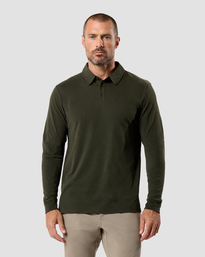 Long Sleeve Polo - Non-Branded-Midnight Olive-Reg-Regular-Front--Model---L