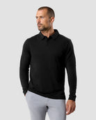 Long Sleeve Polo - Non-Branded-Black-Tall-Regular-Front--Model---L