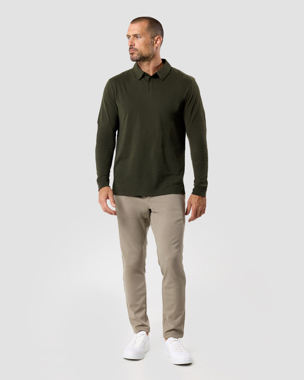 Long Sleeve Polo - Non-Branded-Midnight Olive-Reg-Regular-Full--Model---L