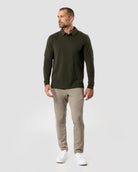 Long Sleeve Polo - Non-Branded-Midnight Olive-Reg-Regular-Full--Model---L
