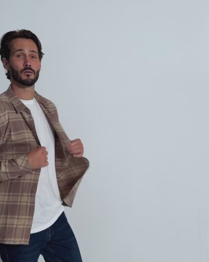 Fairbanks Flannel-Tan Two-Color Plaid-Regular-Video--Model---L