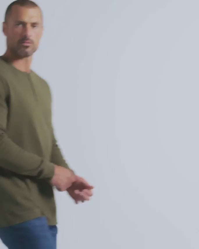 Long Sleeve Waffle Knit Henley - Non-Branded-Olive Green-video