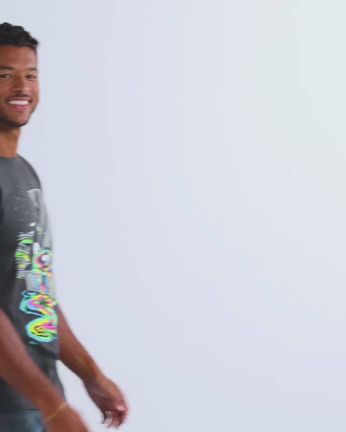 Galactic Grooves II Tee-Charcoal-Regular-Video--Model---L