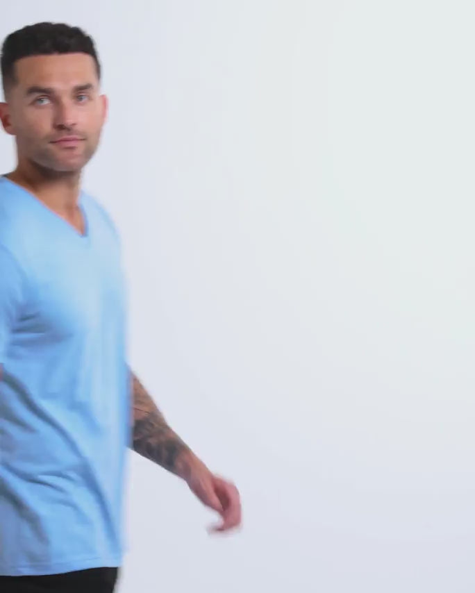 V-Neck Tee - Non-Branded-Heather Columbia Blue-Regular-Video--Model---L