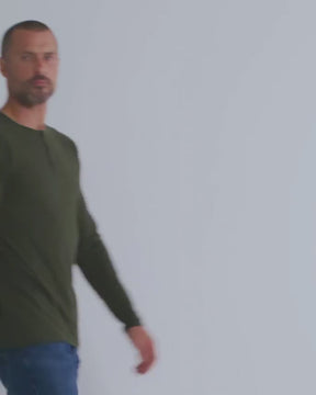 Long Sleeve Henley Tee - Non-Branded-Midnight Olive-video