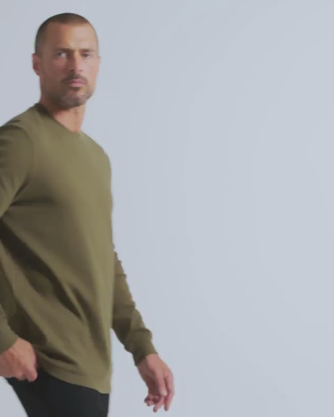 Long Sleeve Waffle Knit Crew - Non-Branded-Olive Green-video