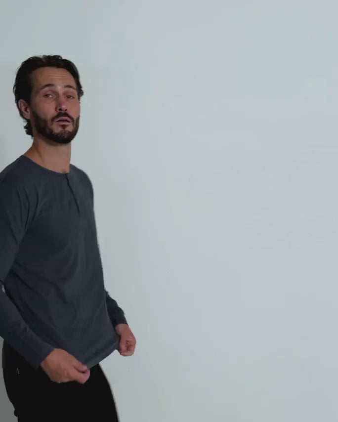 Long Sleeve Henley Tee - Non-Branded-Navy-Regular-Video--Model---L