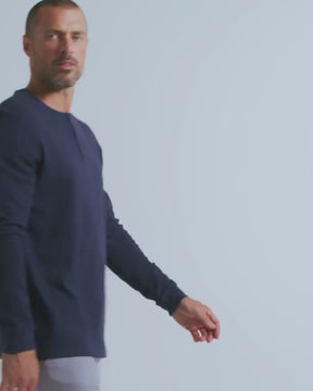 Long Sleeve Waffle Knit Henley - Non-Branded-Navy-video