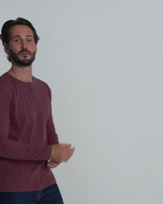 Long Sleeve Henley Tee - Non-Branded-Maroon-Regular-Video--Model---L