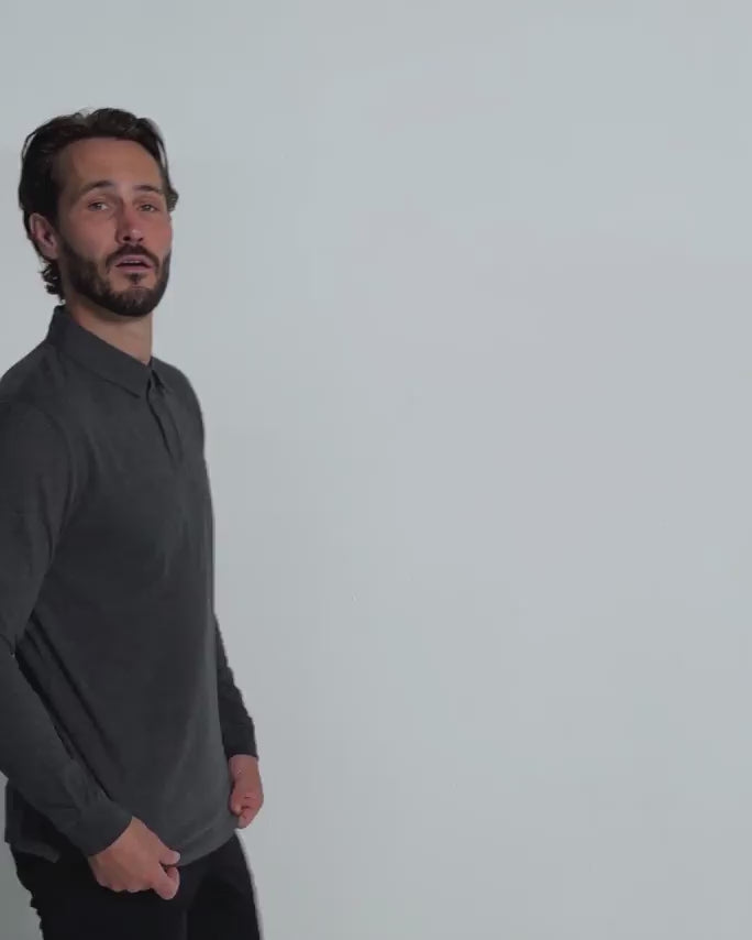 Long Sleeve Polo - Non-Branded-Charcoal-Tall-Regular-Video--Model---L