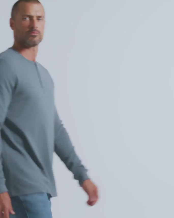 Long Sleeve Waffle Knit Henley - Non-Branded-Indigo-video