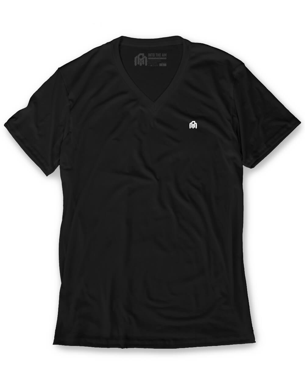 Basic V-Neck Tee-Black-Front-Regular