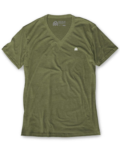 Basic V-Neck Tee-Olive Green-Front-Regular