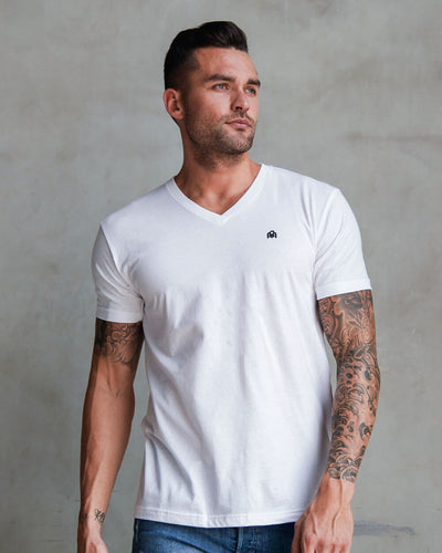 Basic V-Neck Tee-White-Front--Zack---L-Regular