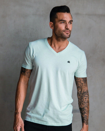 Basic V-Neck Tee-Light Blue-Front--Zack---L-Regular
