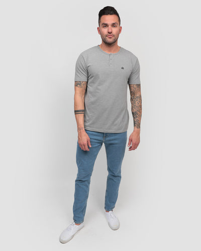 Henley Tee - Branded-Grey-Regular-Full--Model---Size