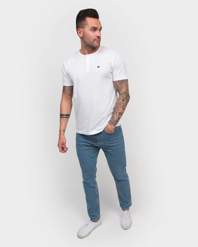 Henley Tee - Branded-White-Regular-Full--Model---Size
