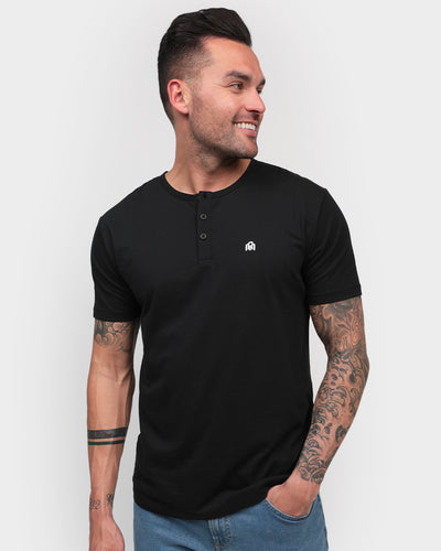 Henley Tee - Branded-Black-Regular-Front--Model---Size