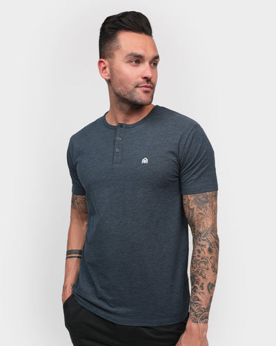 Henley Tee - Branded-Navy-Regular-Front--Model---Size