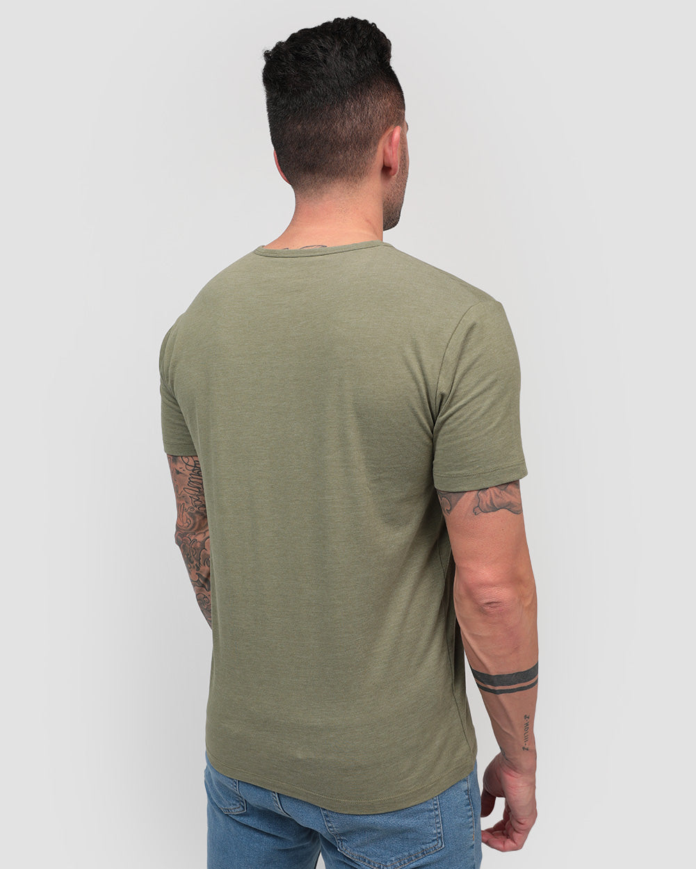 Henley Tee - Branded-Olive Green-Regular-Back--Model---Size