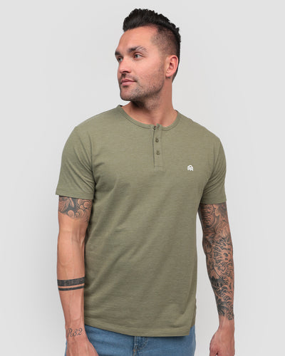 Henley Tee - Branded-Olive Green-Regular-Front--Model---Size