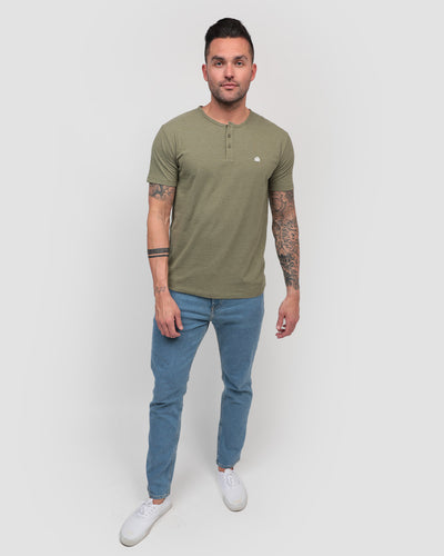 Henley Tee - Branded-Olive Green-Regular-Full--Model---Size