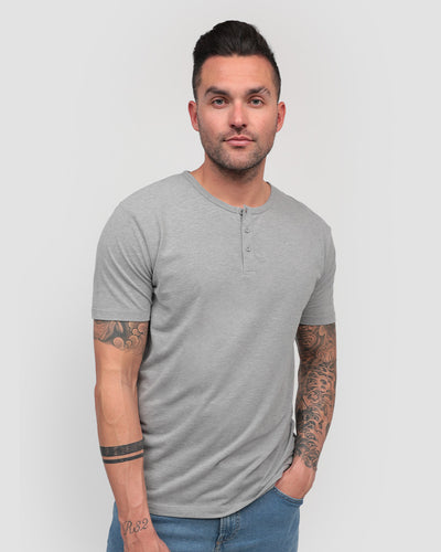 Essential Henley Tee-Grey-Front--Zach---L