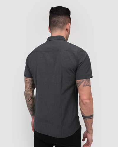 Essential Button Up-Black Heather-Back--Zach---L