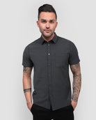 Essential Button Up-Black Heather-Front--Zach---L