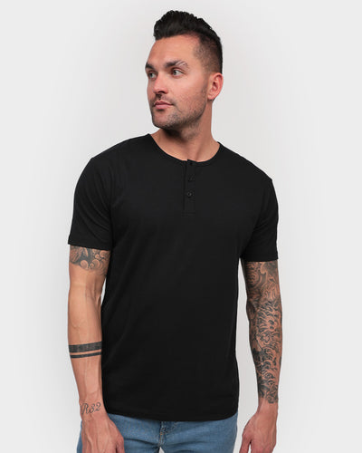Essential Henley Tee-Black-Front--Zach---L